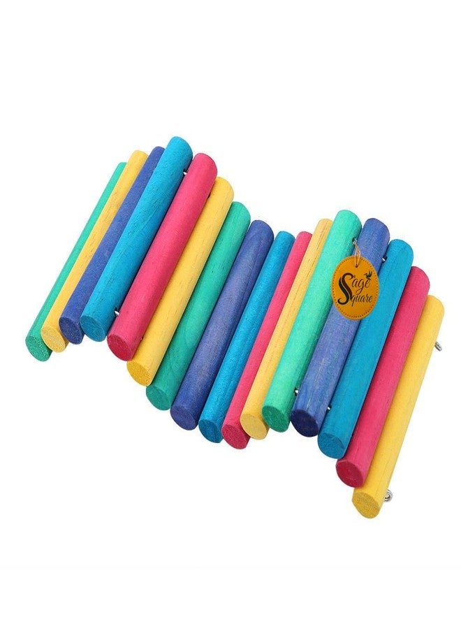 Sage Square Raindow Wooden Suspension Bend Bridge Cum Hide House Cum Chew Toy for Hamster, Rat, Sugar Glider, Bird, Gerbill, Parrot Habitat Decor - Image 5